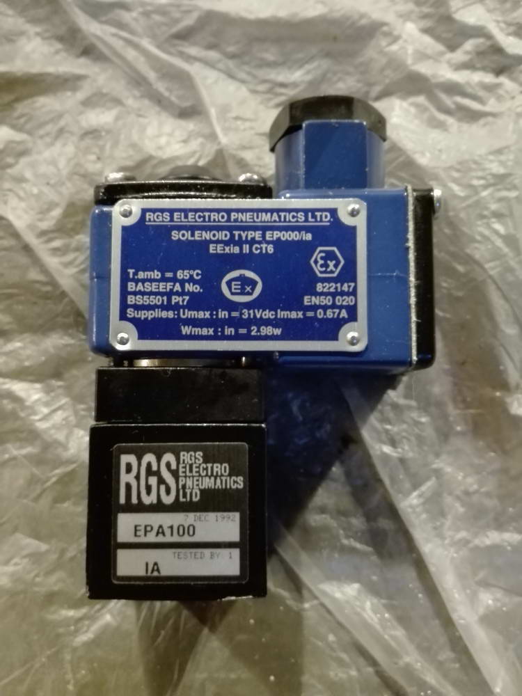 Электромагнитный пневмоклапан RGS ELECTRO PNEUMATICS EPA100 TYPE EP000-ia